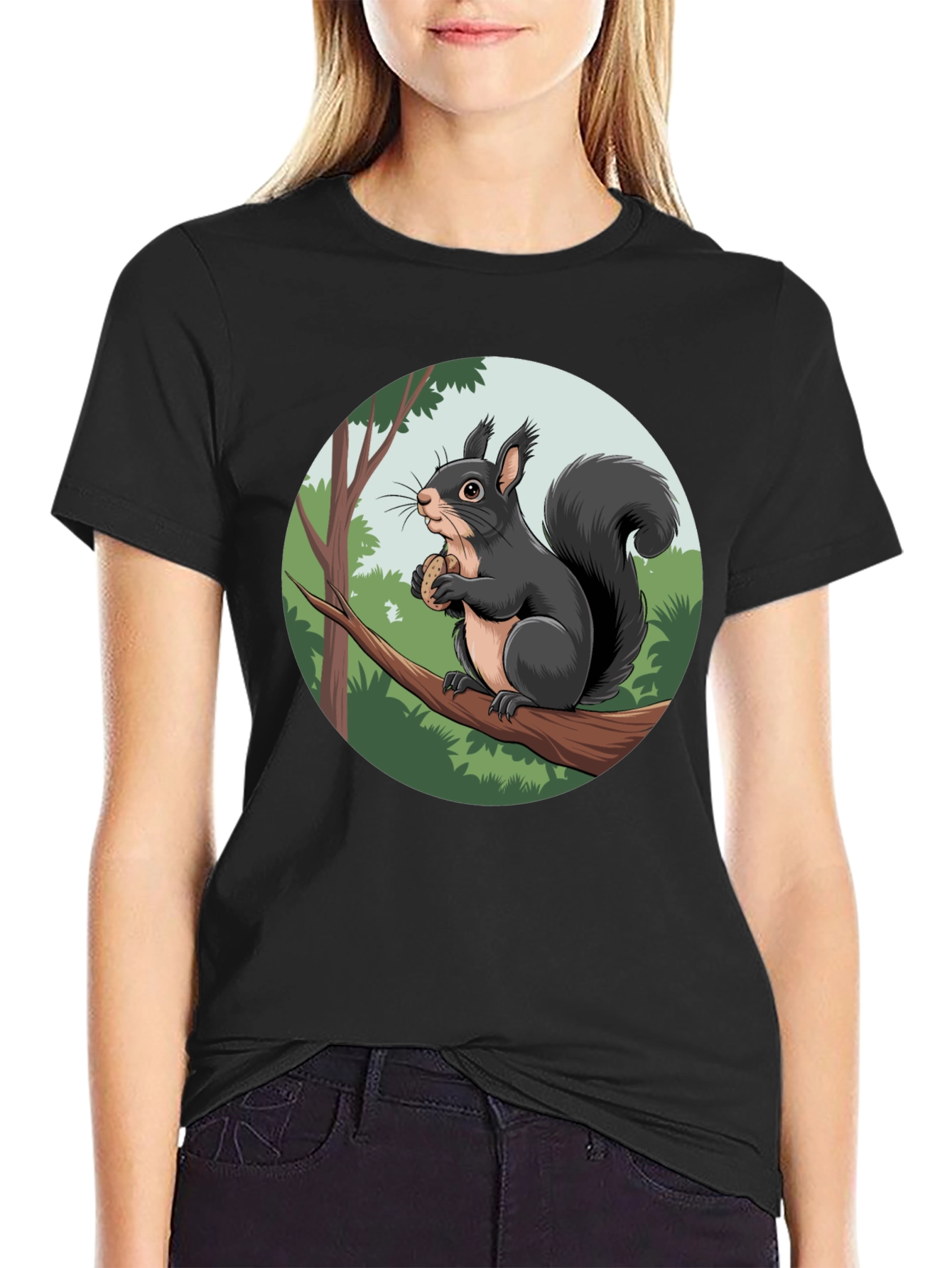 Squirrel Graphic Black T-Shirt
