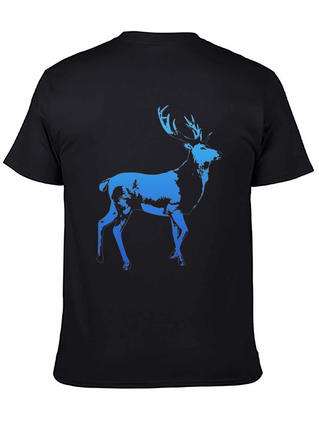 Mens Black T-Shirt with Blue Deer Graphic