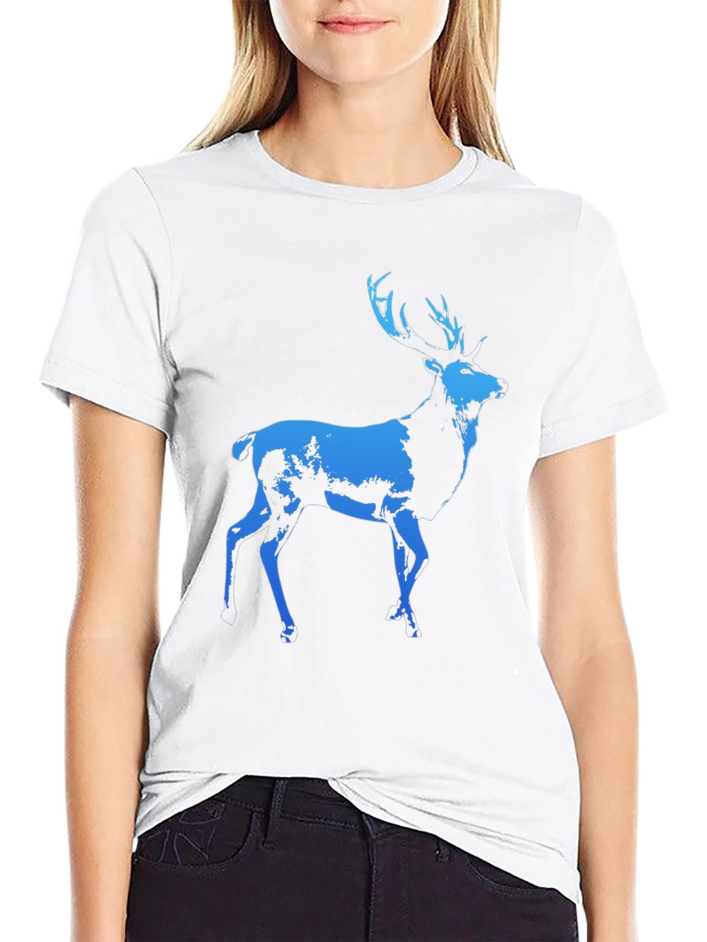Mens Black T-Shirt with Blue Deer Graphic