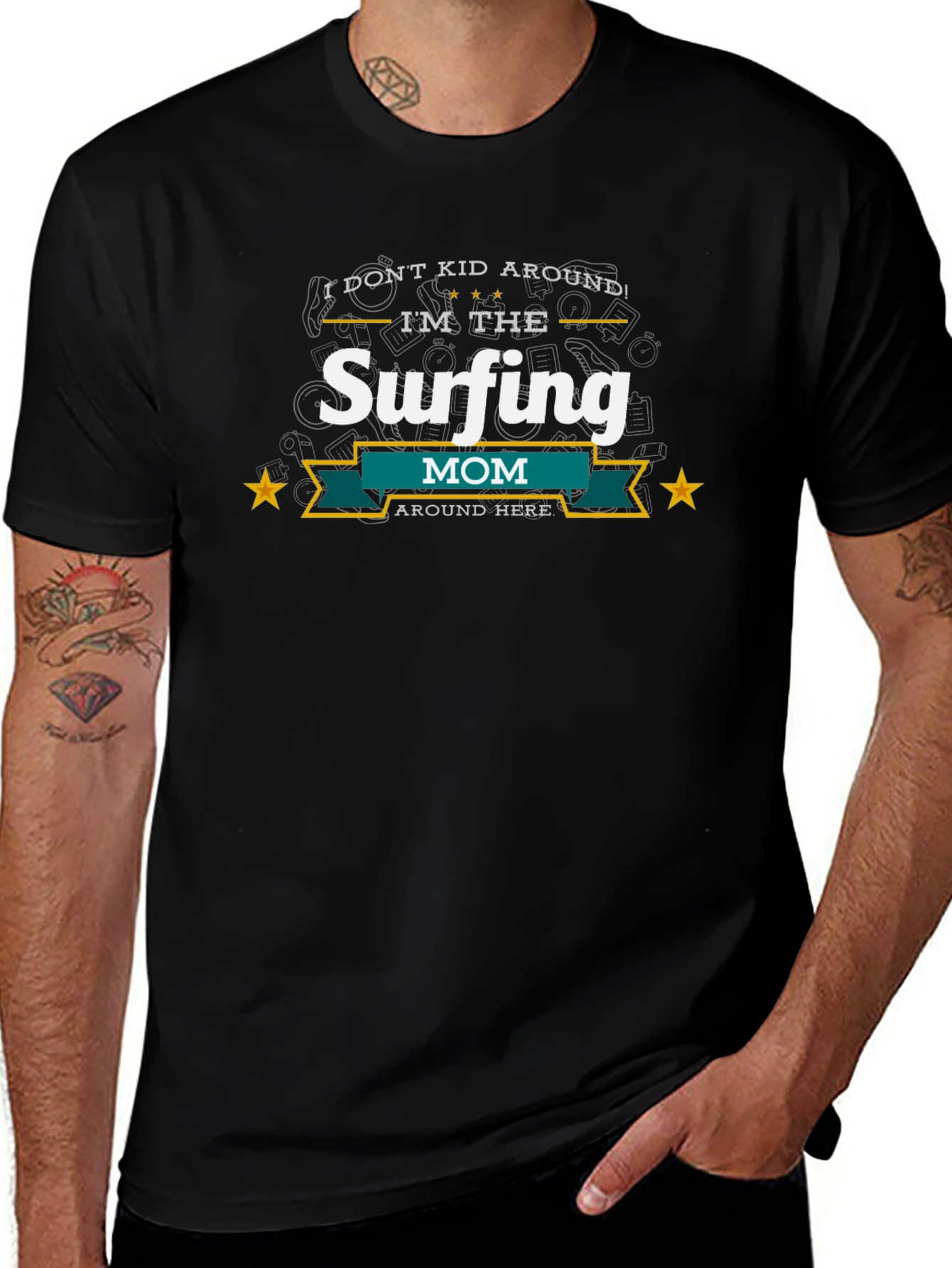 Surfing Mom T-Shirt - Black Cotton Blend
