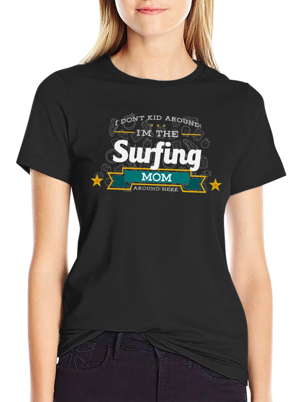Surfing Mom T-Shirt - Black Cotton Blend