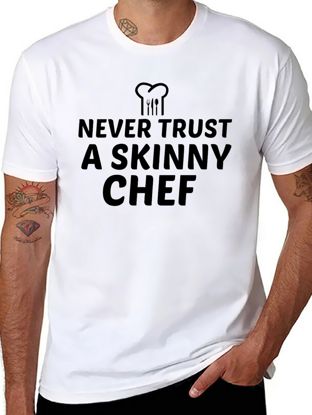 Never Trust a Skinny Chef Black T-Shirt
