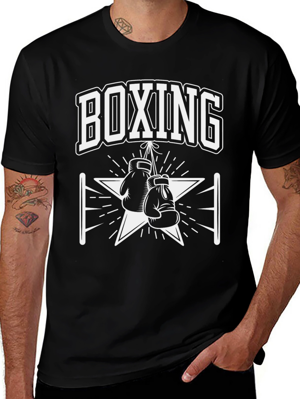 Boxing Gloves Graphic Print Mens Black T-Shirt