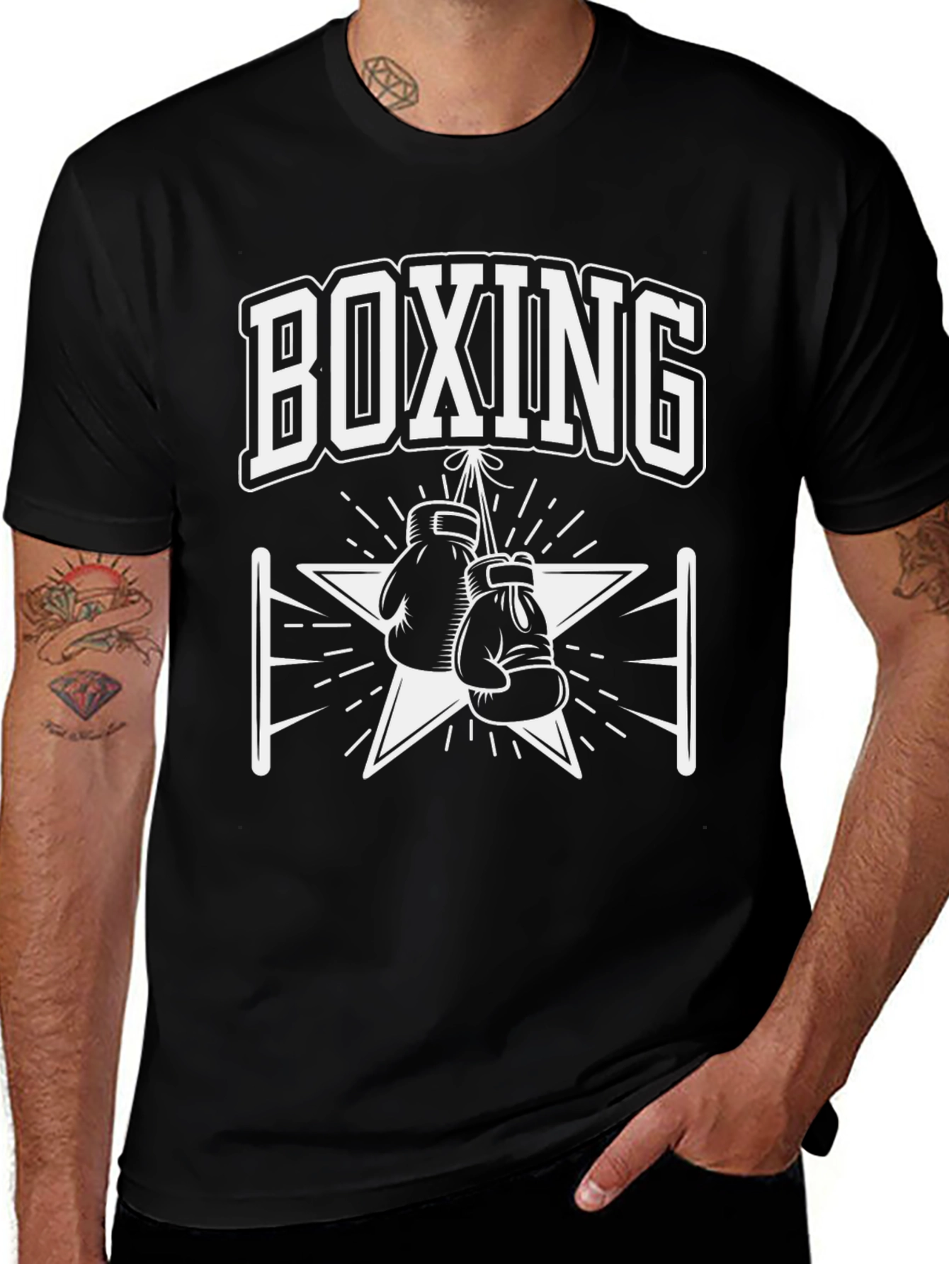 Boxing Gloves Graphic Print Mens Black T-Shirt