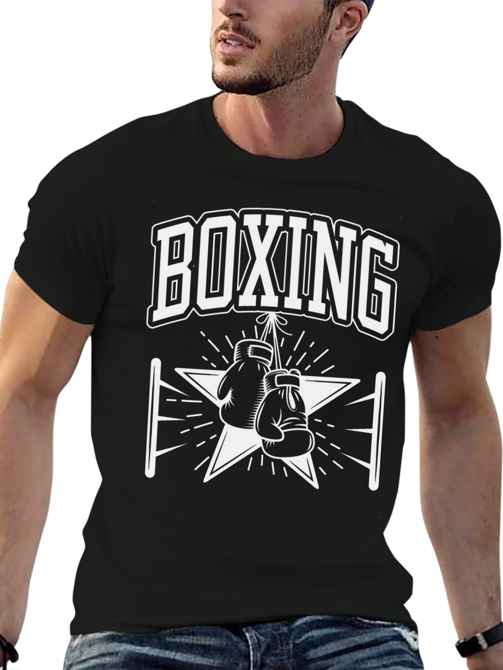 Boxing Gloves Graphic Print Mens Black T-Shirt