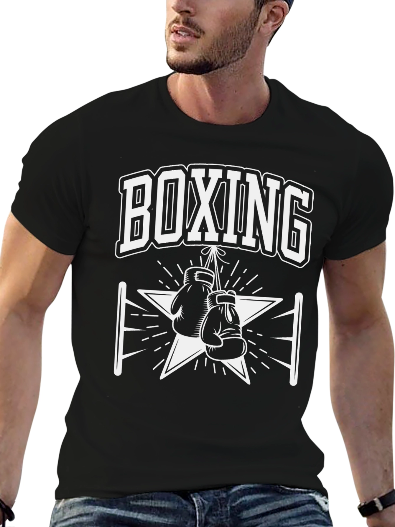 Boxing Gloves Graphic Print Mens Black T-Shirt