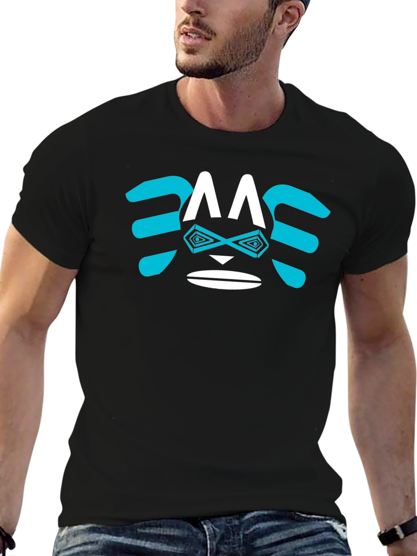 Abstract Face Graphic Tee - Trendy Casual Shirt