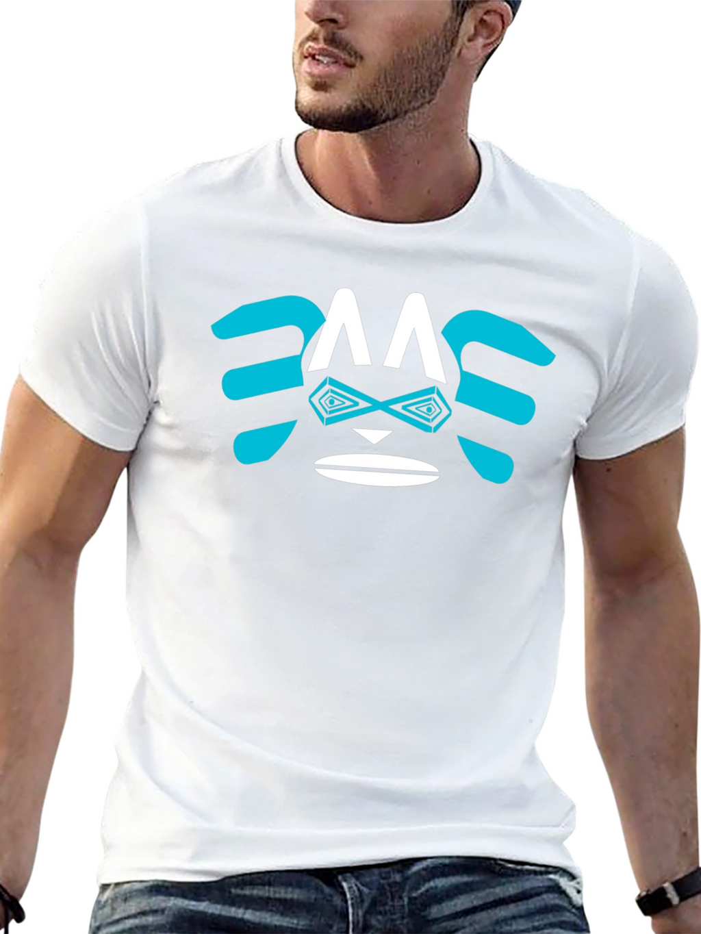 Abstract Face Graphic Tee - Trendy Casual Shirt