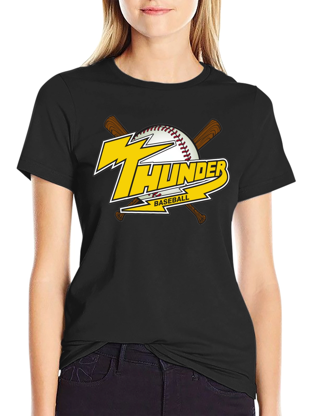 Thunder Baseball Graphic T-Shirt - Black Cotton Tee