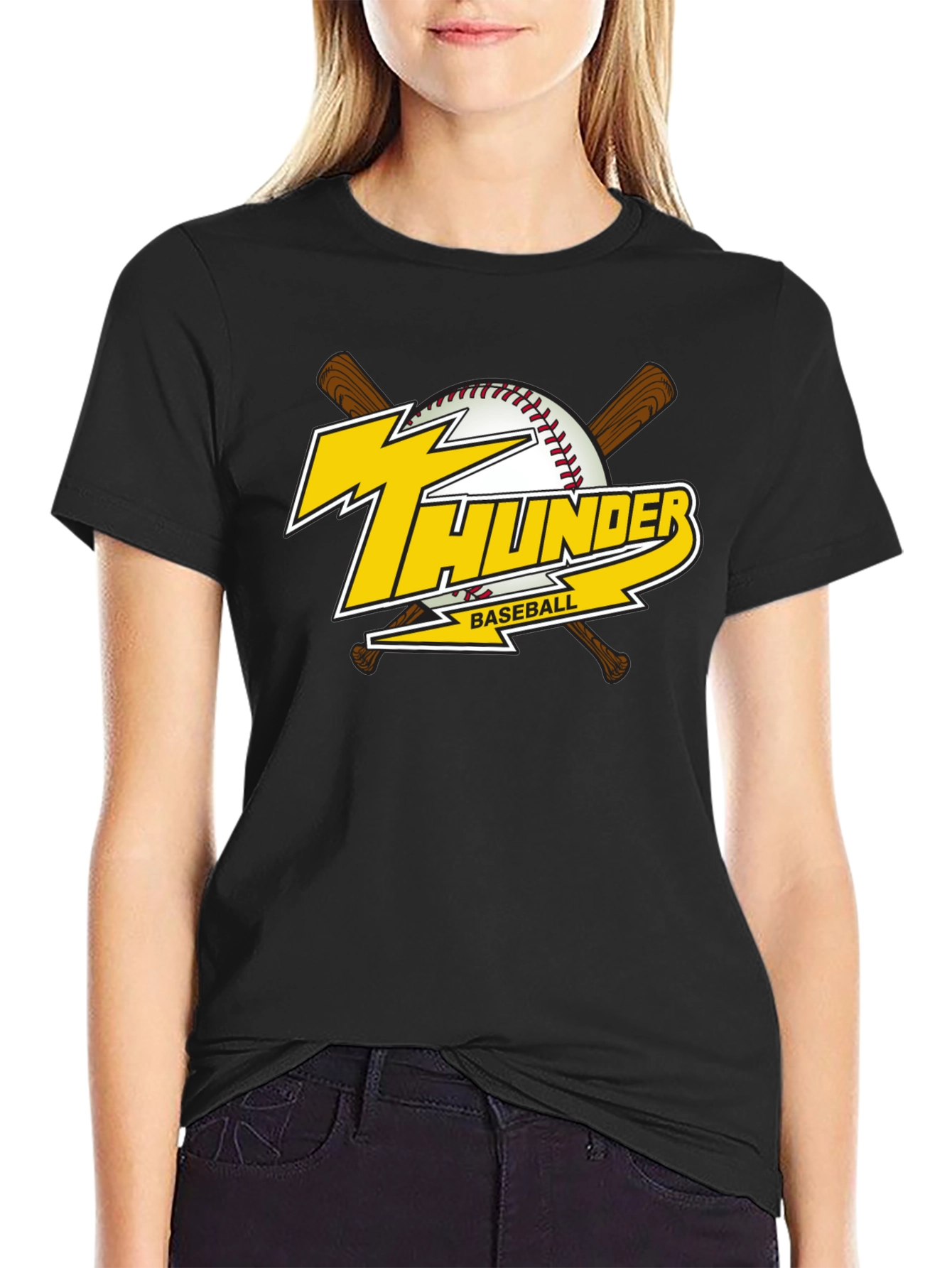 Thunder Baseball Graphic T-Shirt - Black Cotton Tee