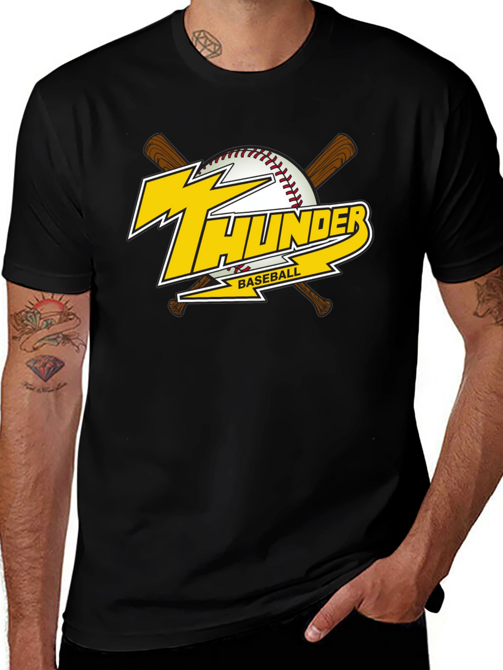 Thunder Baseball Graphic T-Shirt - Black Cotton Tee