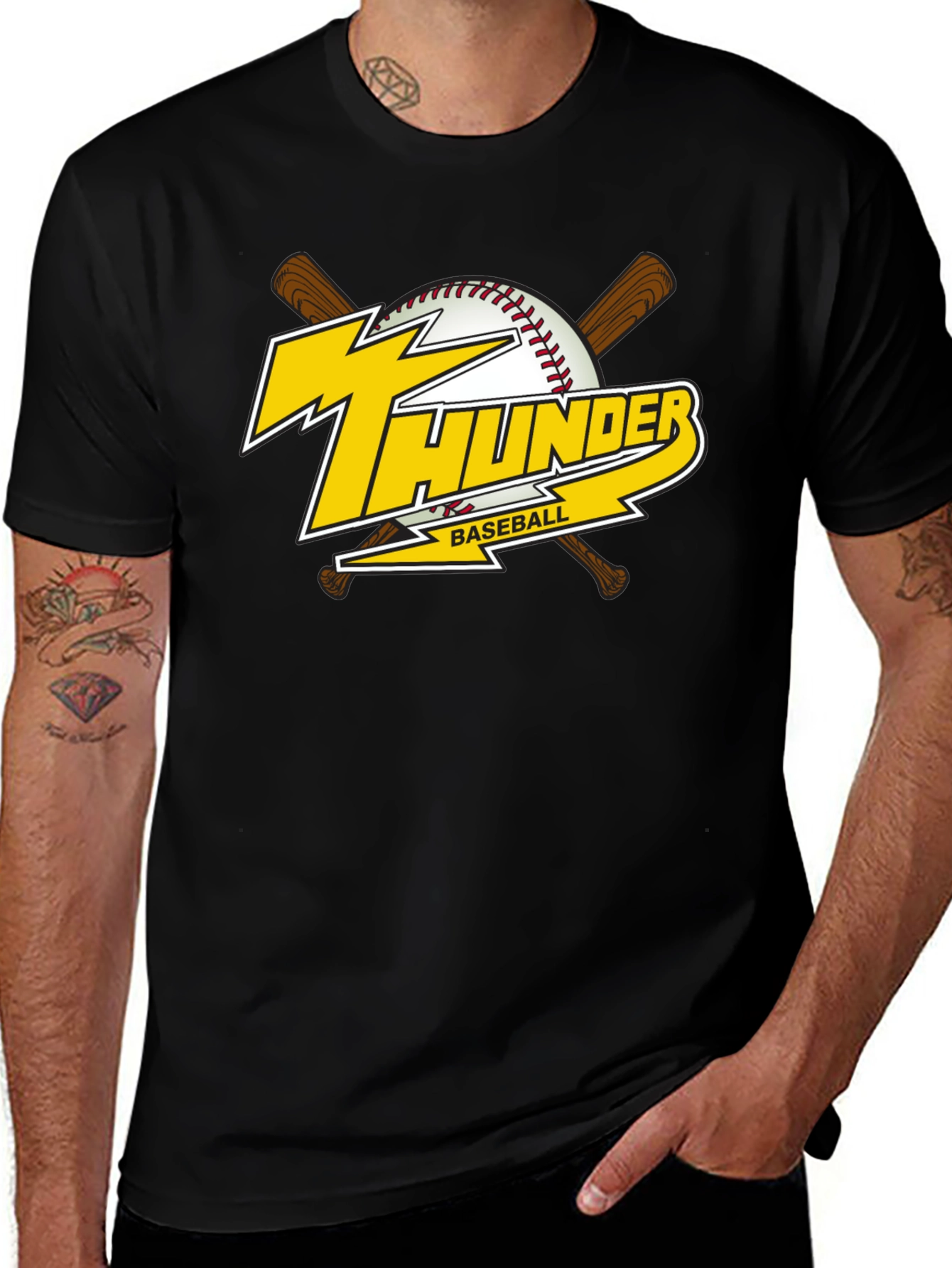 Thunder Baseball Graphic T-Shirt - Black Cotton Tee