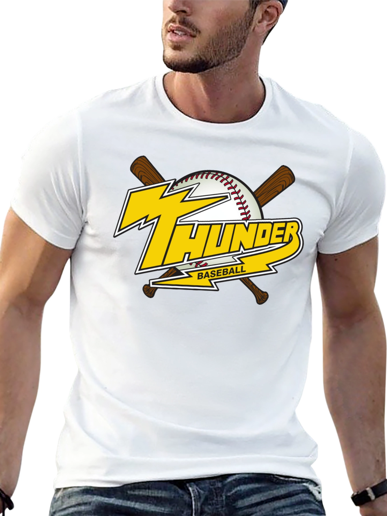 Thunder Baseball Graphic T-Shirt - Black Cotton Tee