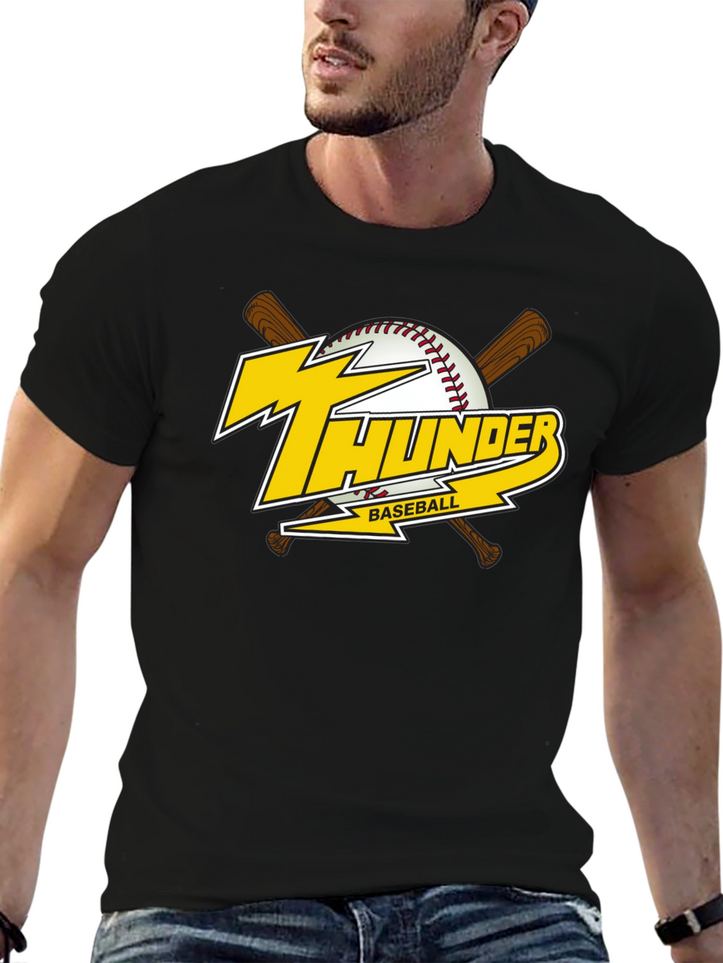 Thunder Baseball Graphic T-Shirt - Black Cotton Tee