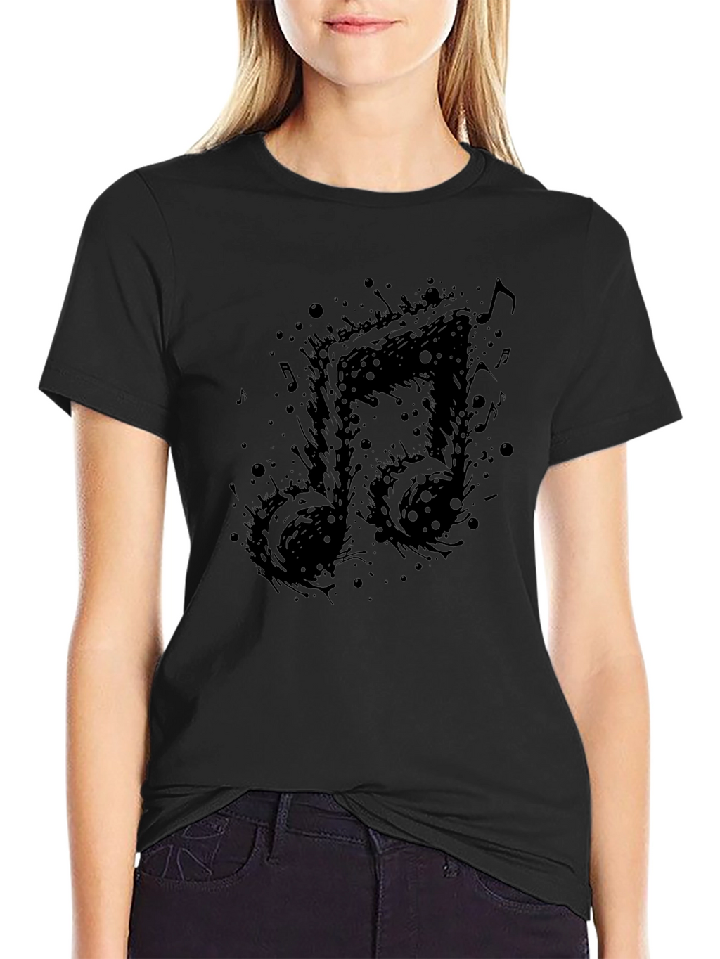 Abstract Music Note Black T-Shirt