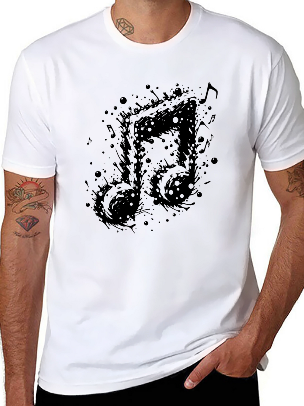 Abstract Music Note Black T-Shirt