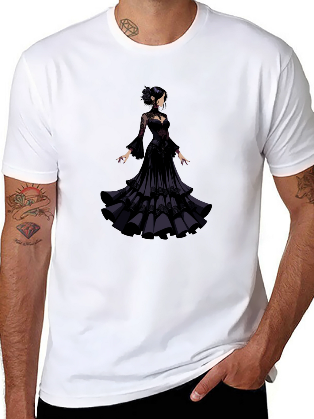 Elegant Woman in Black Gown T-Shirt