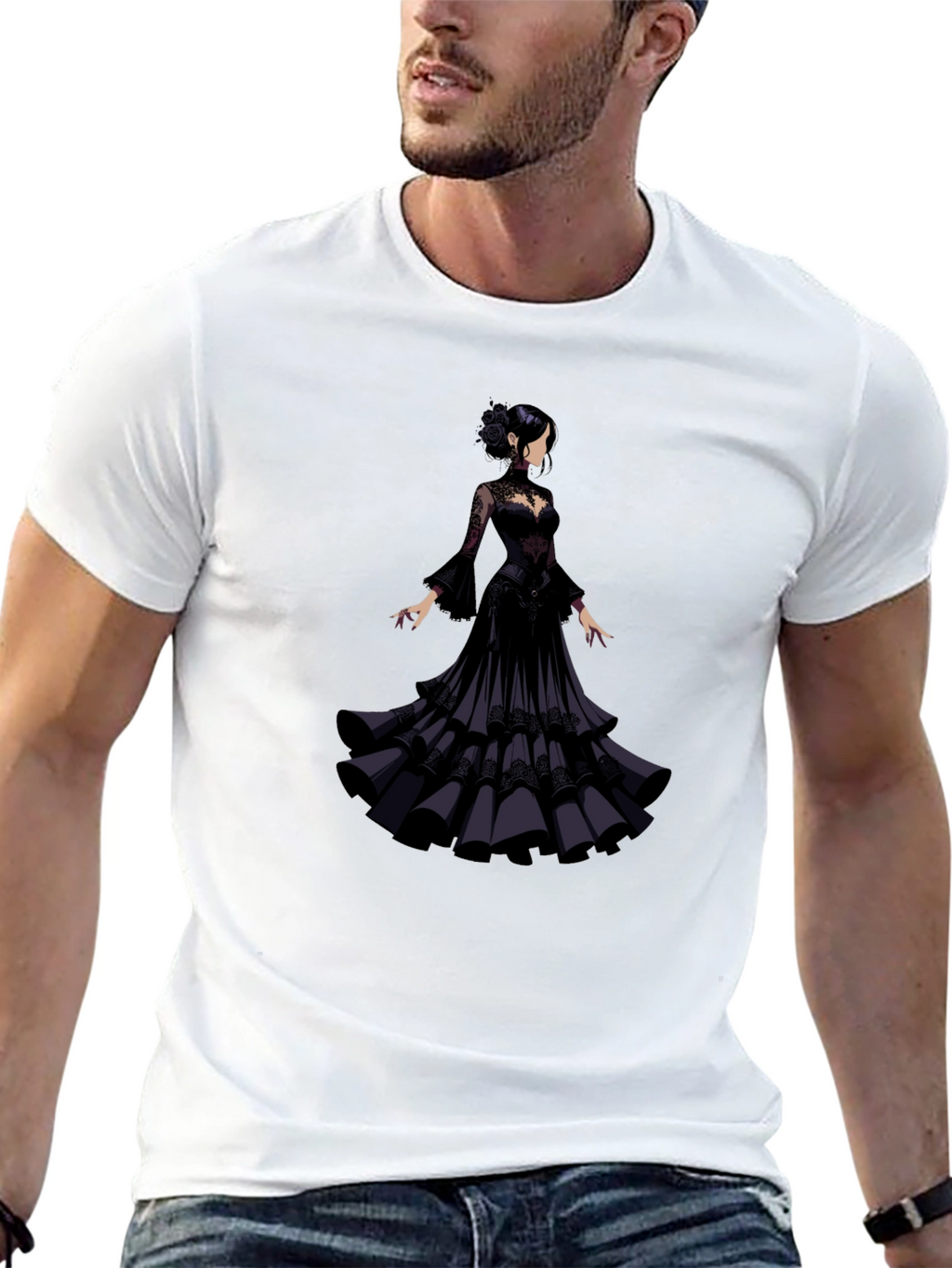 Elegant Woman in Black Gown T-Shirt