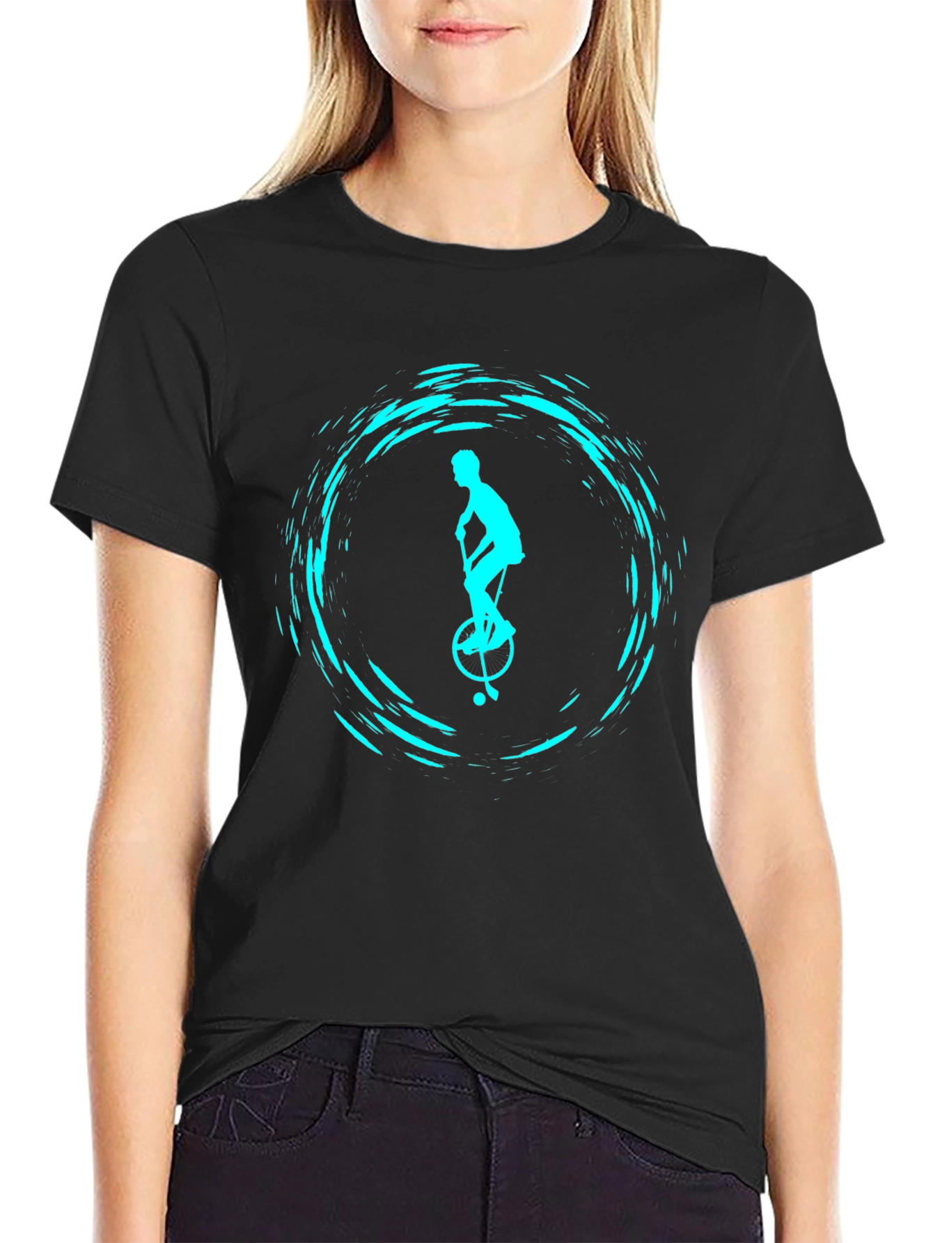 Unicyclist Graphic Tee - Cool Black T-Shirt