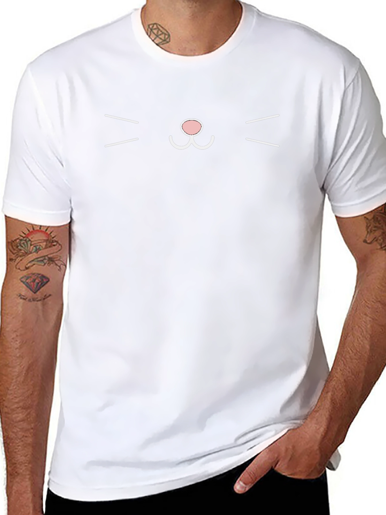 Cute Cat Face Graphic Tee - Black
