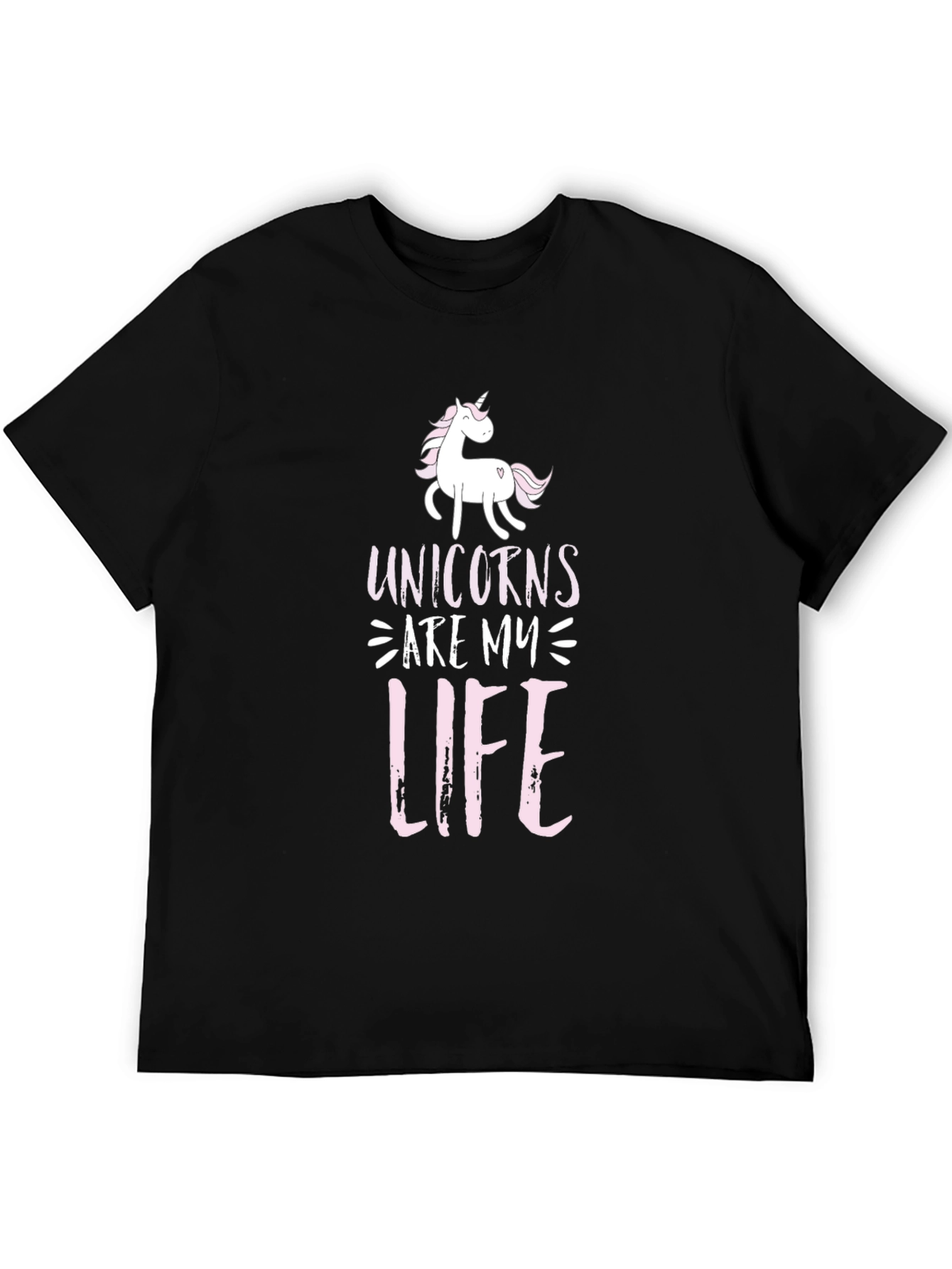 Unicorns Are My Life Graphic Tee - Black Cotton Casual T-Shirt
