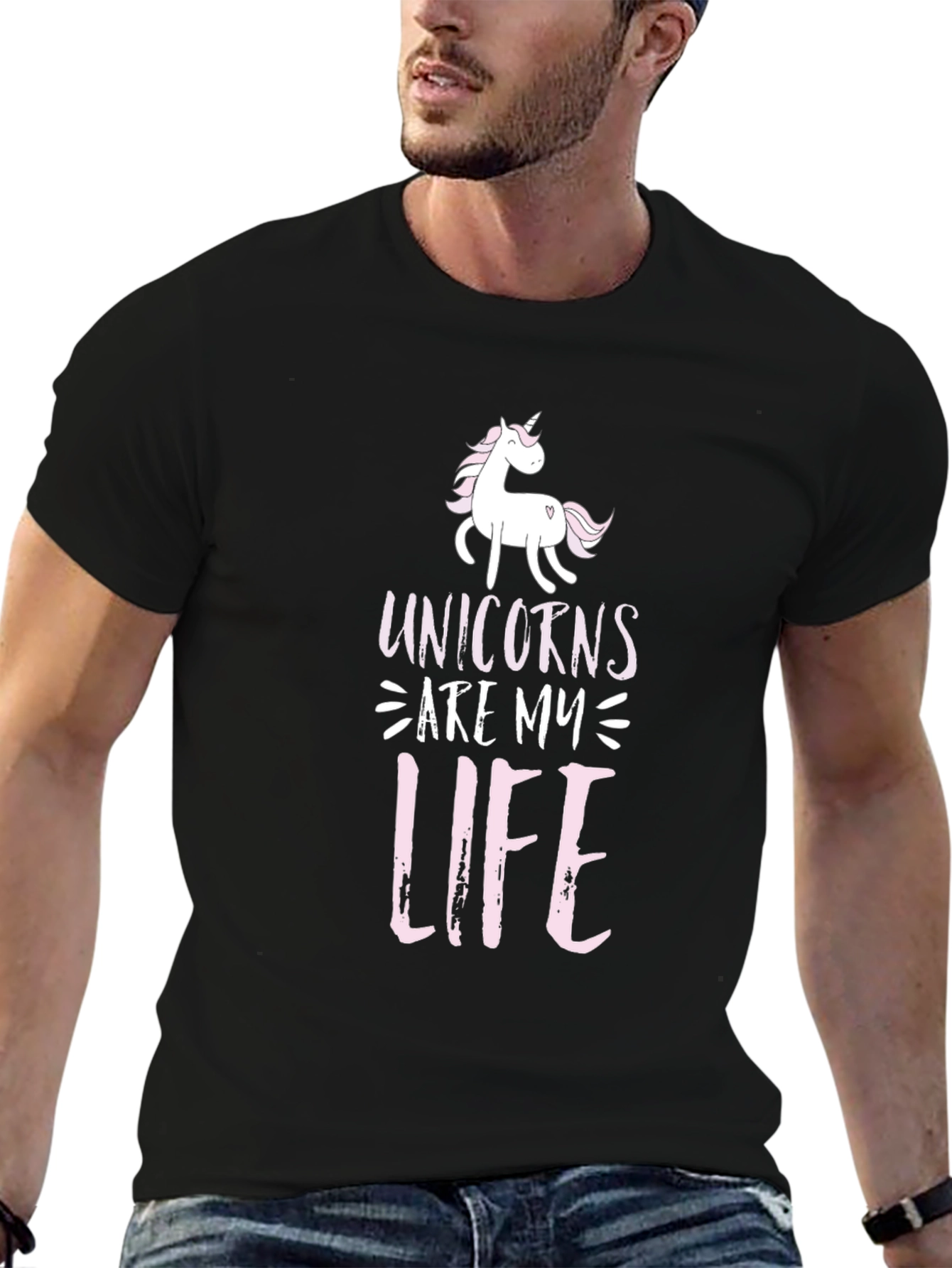 Unicorns Are My Life Graphic Tee - Black Cotton Casual T-Shirt