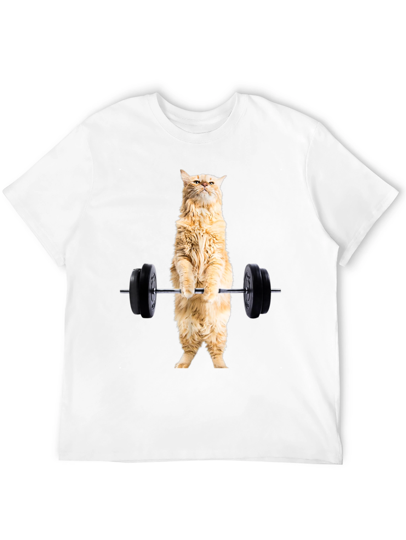 Funny Cat Lifting Weights Black T-Shirt
