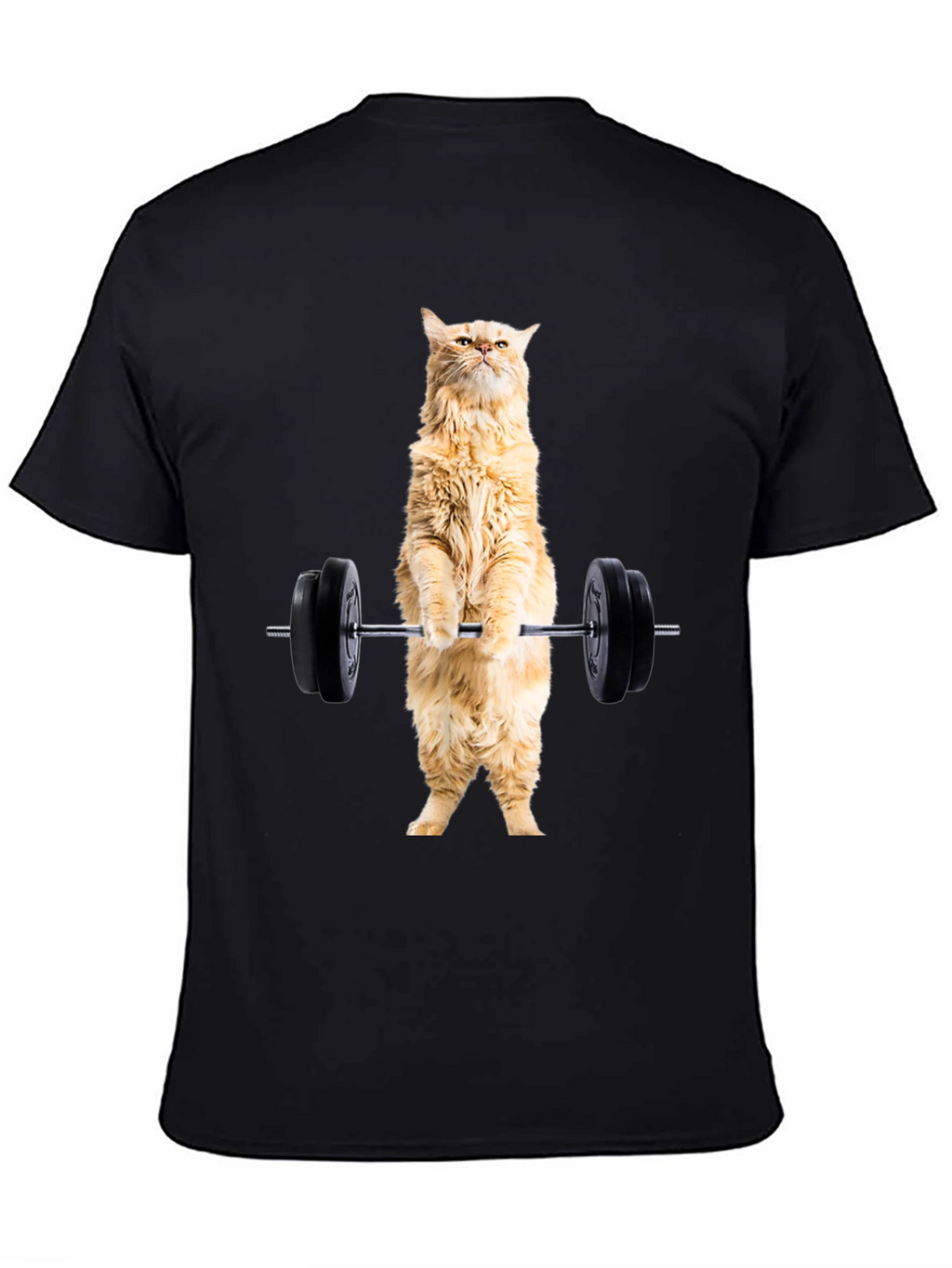 Funny Cat Lifting Weights Black T-Shirt