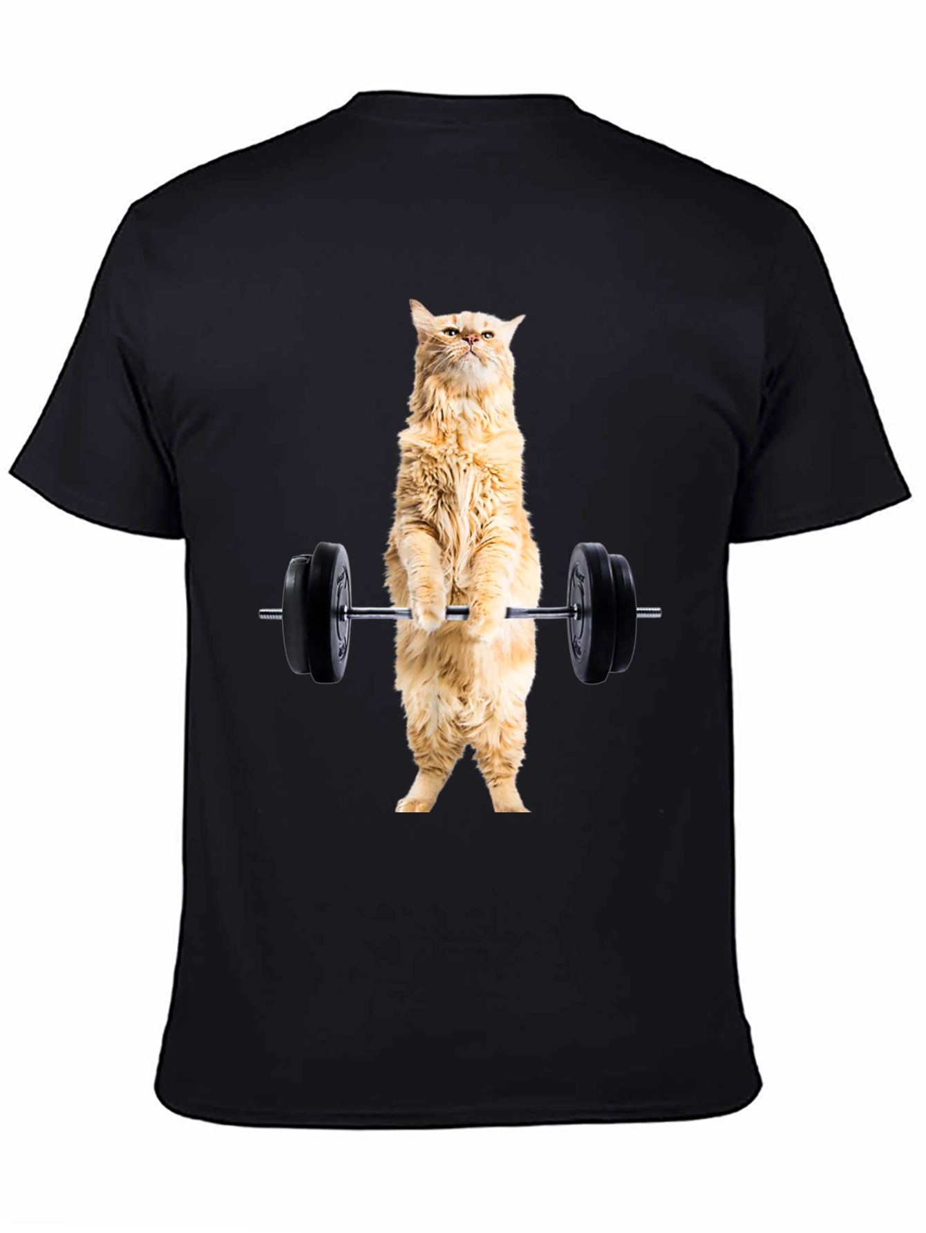 Funny Cat Lifting Weights Black T-Shirt