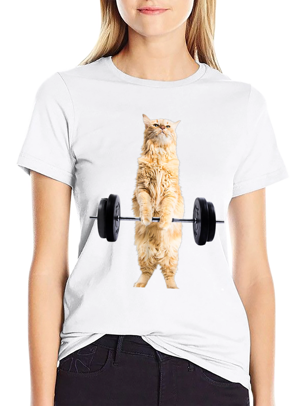 Funny Cat Lifting Weights Black T-Shirt