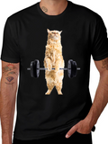 Funny Cat Lifting Weights Black T-Shirt