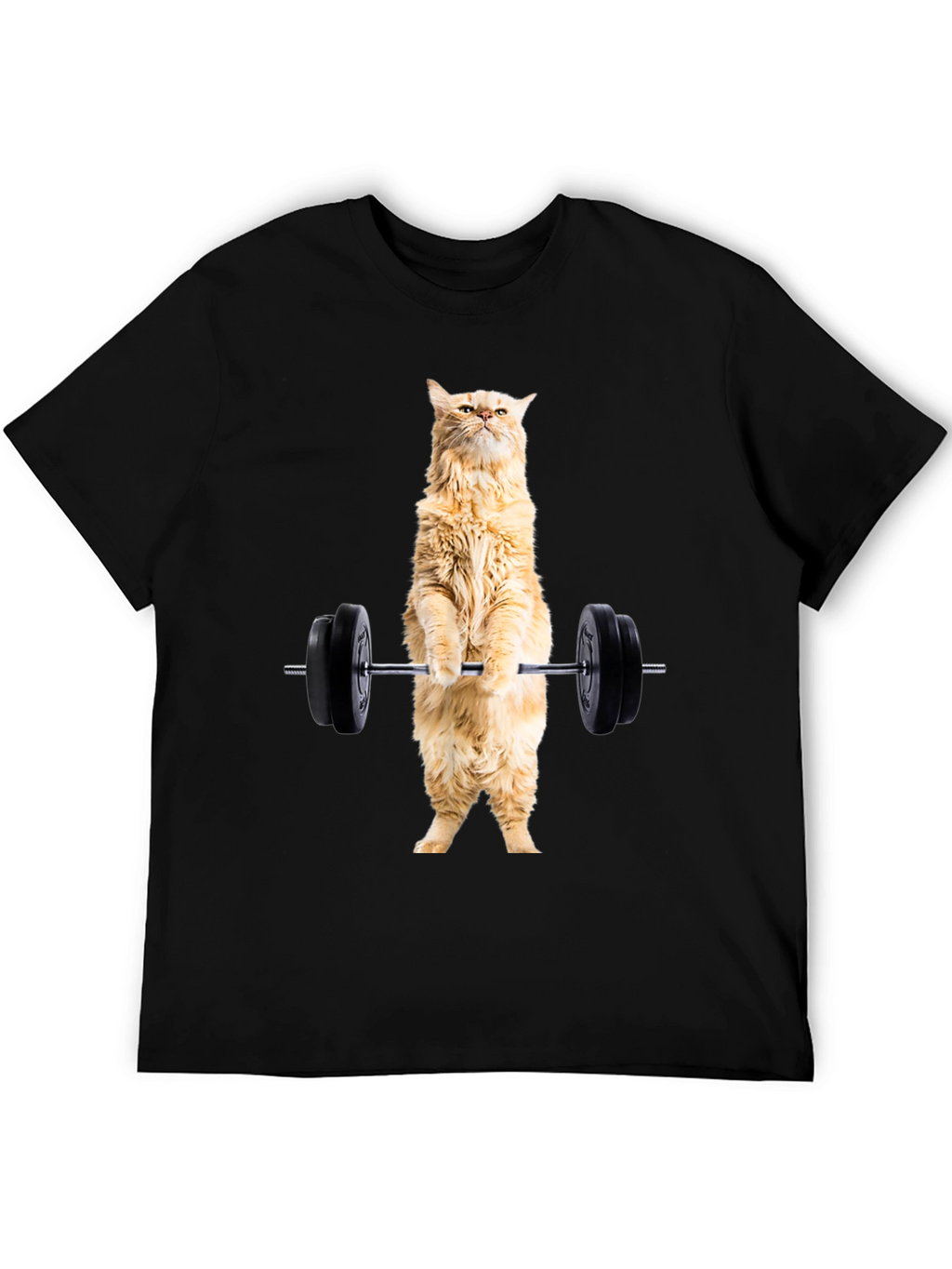 Funny Cat Lifting Weights Black T-Shirt