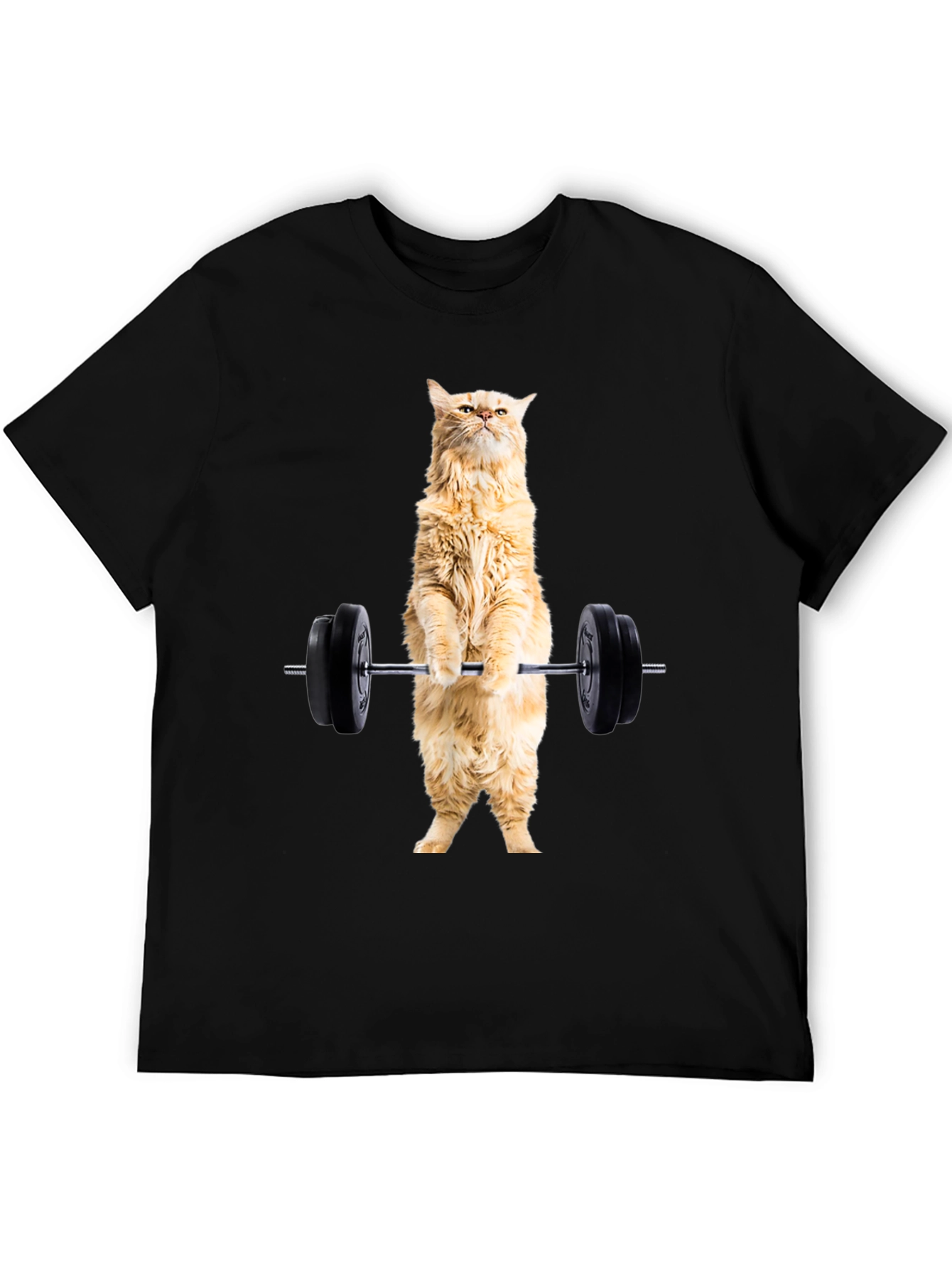Funny Cat Lifting Weights Black T-Shirt