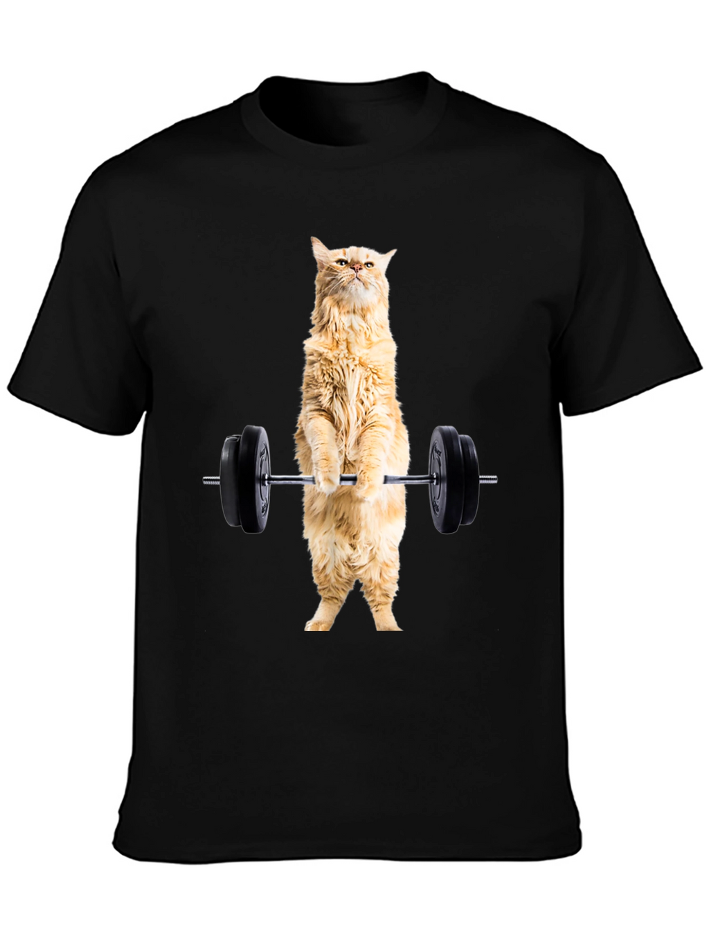 Funny Cat Lifting Weights Black T-Shirt