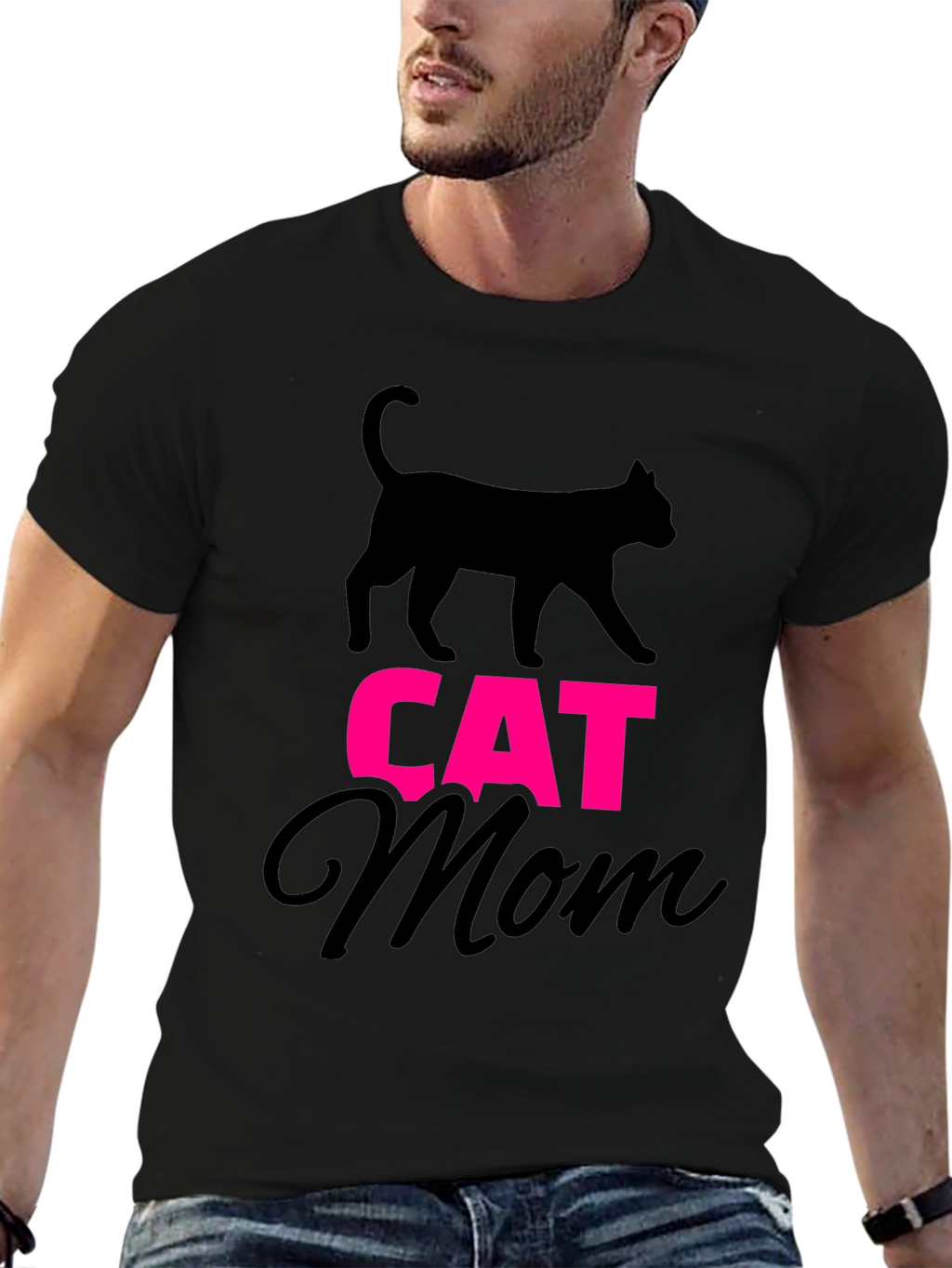 Cat Mom Graphic Tee - Black