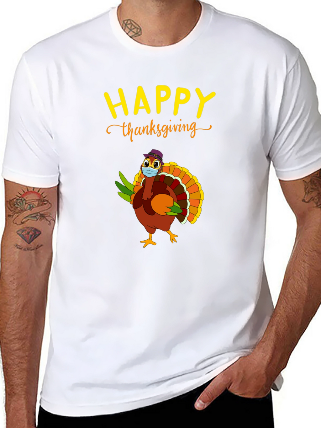 Happy Thanksgiving Turkey Face Mask T-Shirt