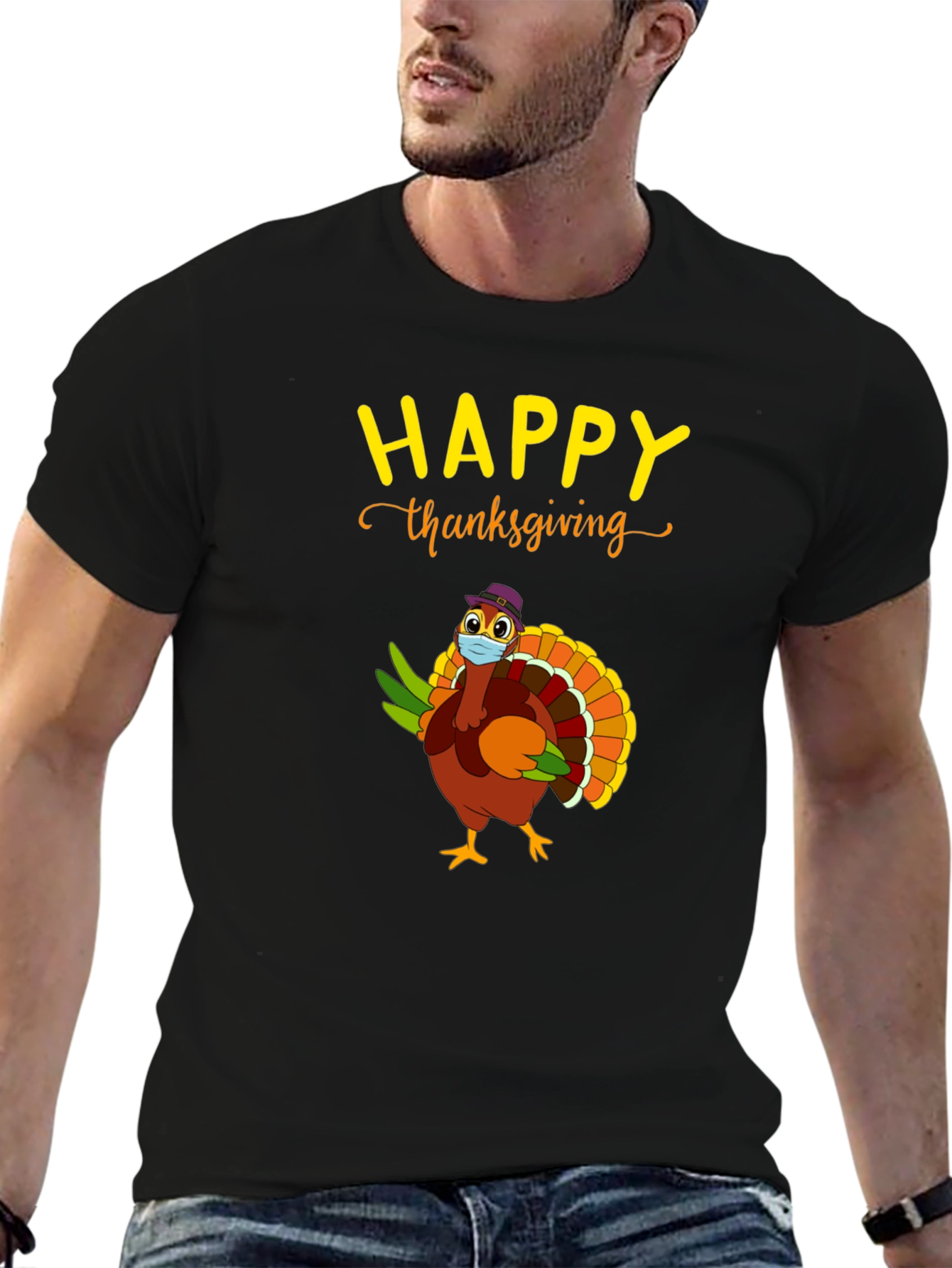 Happy Thanksgiving Turkey Face Mask T-Shirt