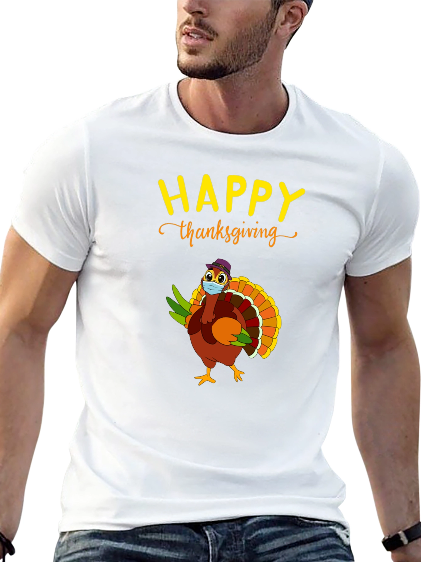 Happy Thanksgiving Turkey Face Mask T-Shirt