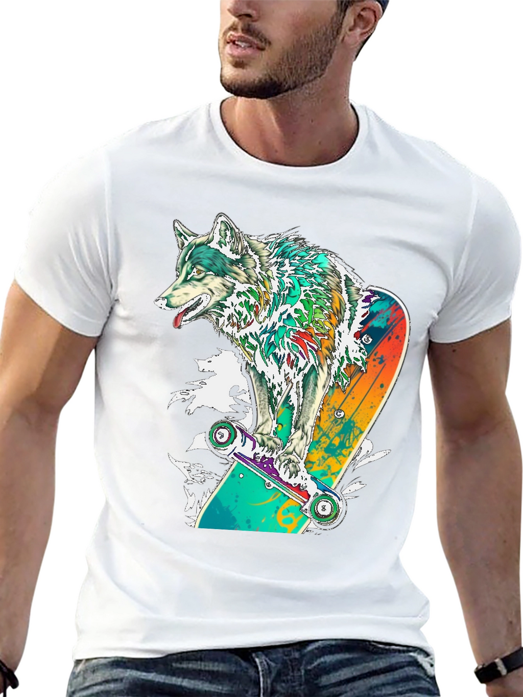 Wolf Skateboard Graphic T-Shirt