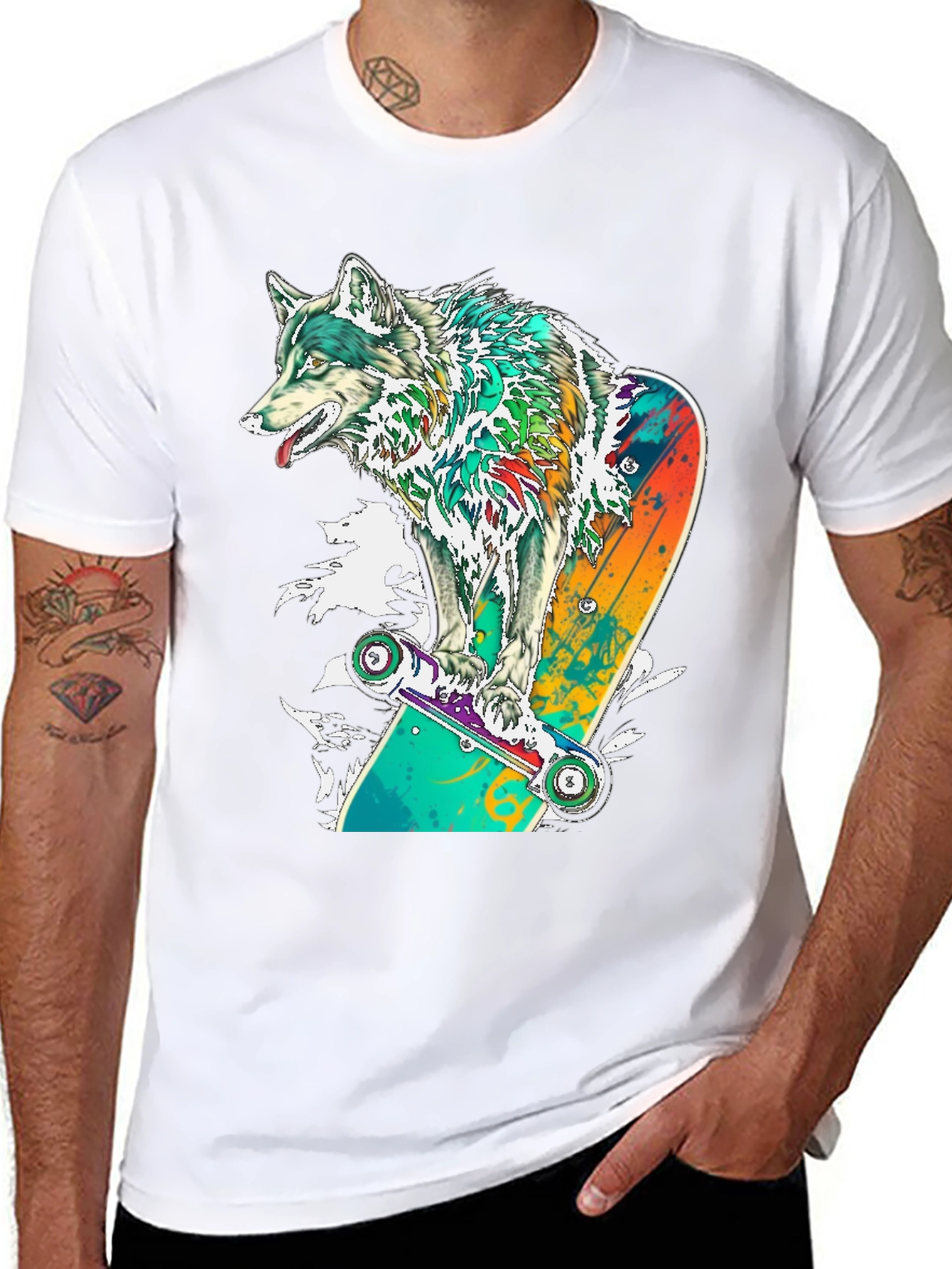 Wolf Skateboard Graphic T-Shirt