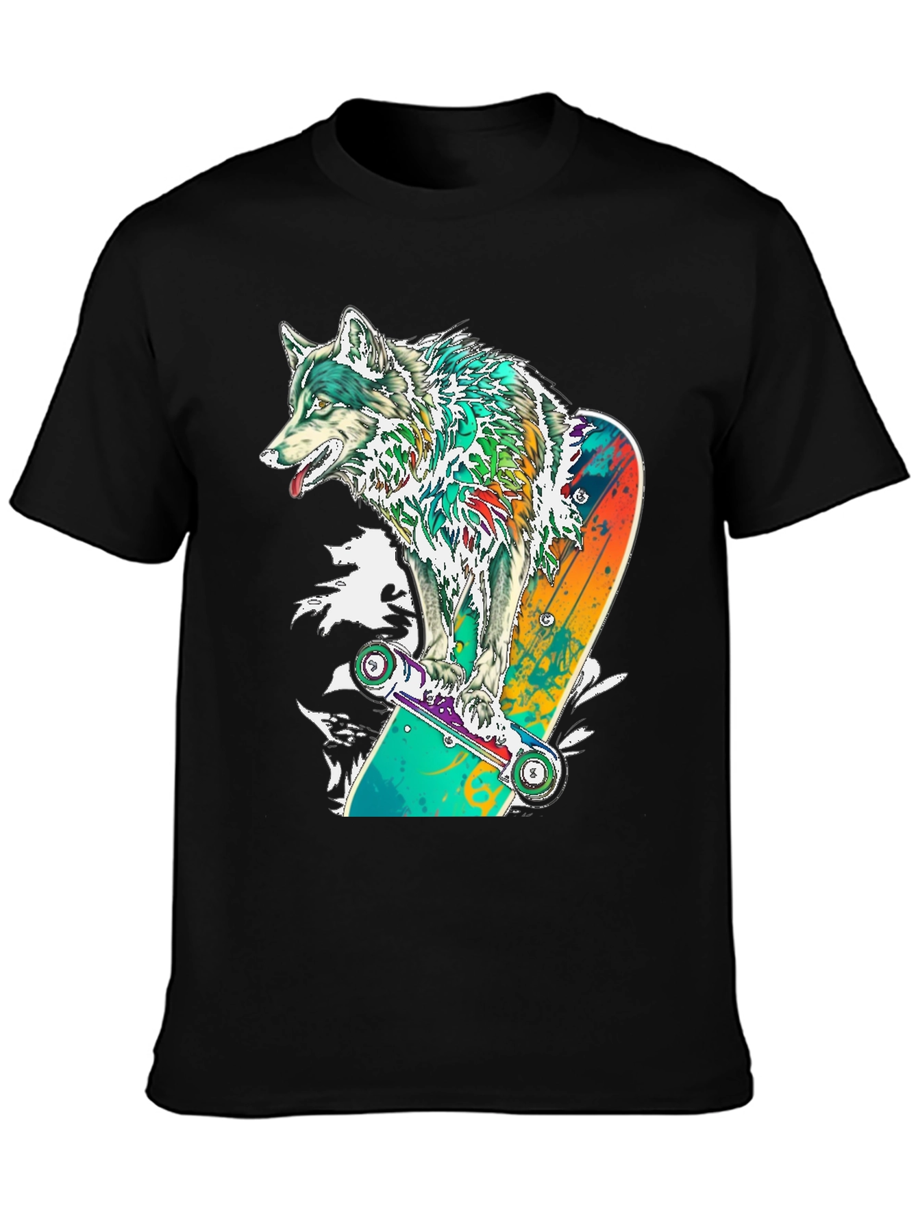 Wolf Skateboard Graphic T-Shirt