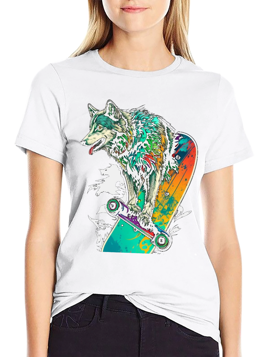Wolf Skateboard Graphic T-Shirt