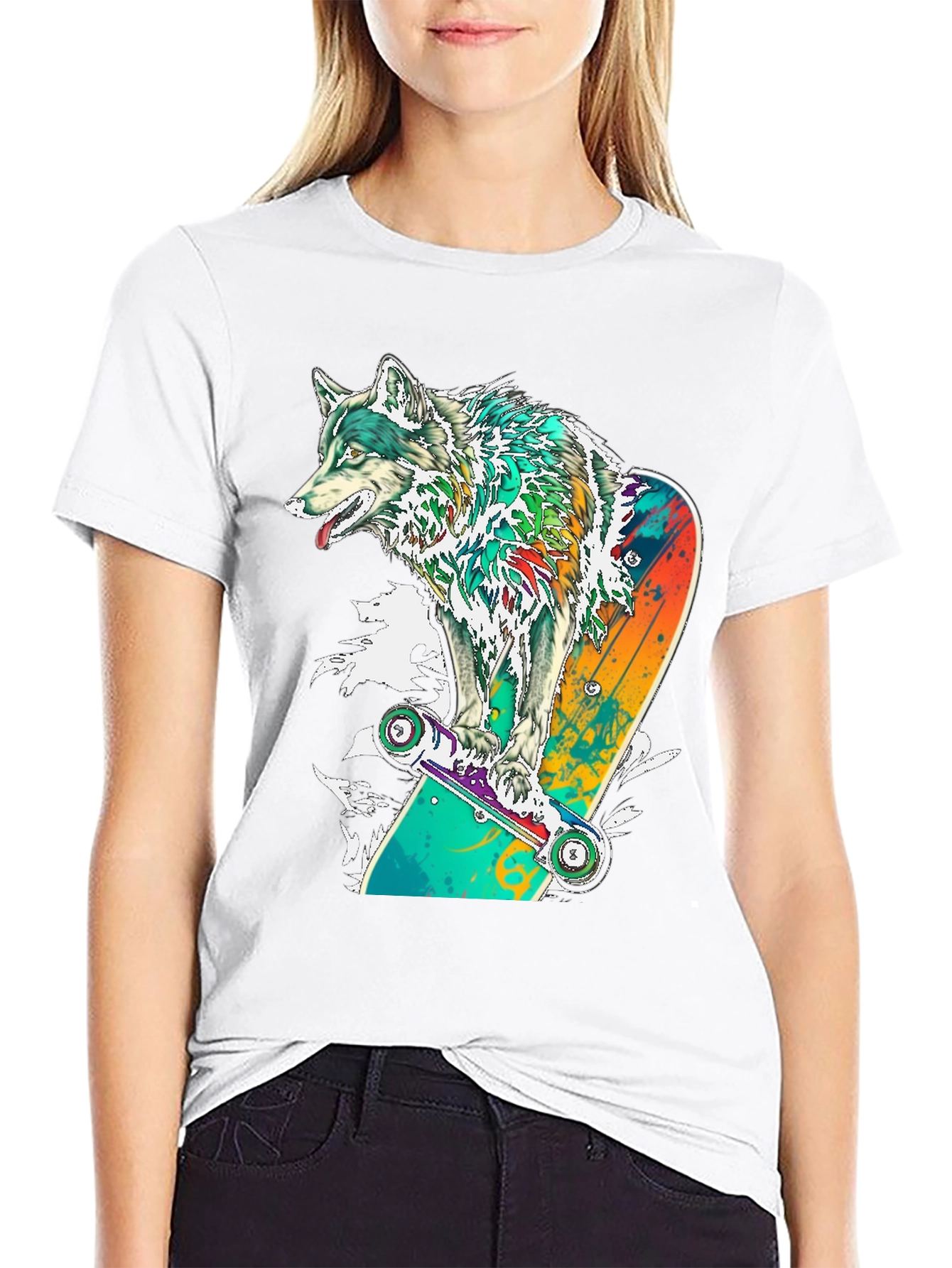 Wolf Skateboard Graphic T-Shirt