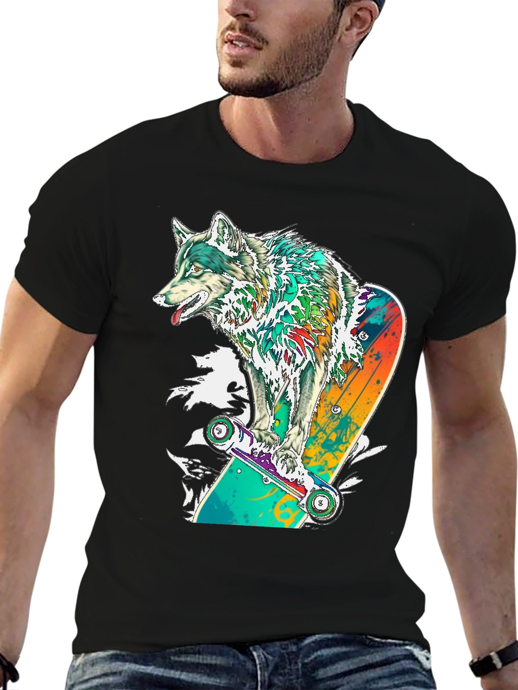 Wolf Skateboard Graphic T-Shirt