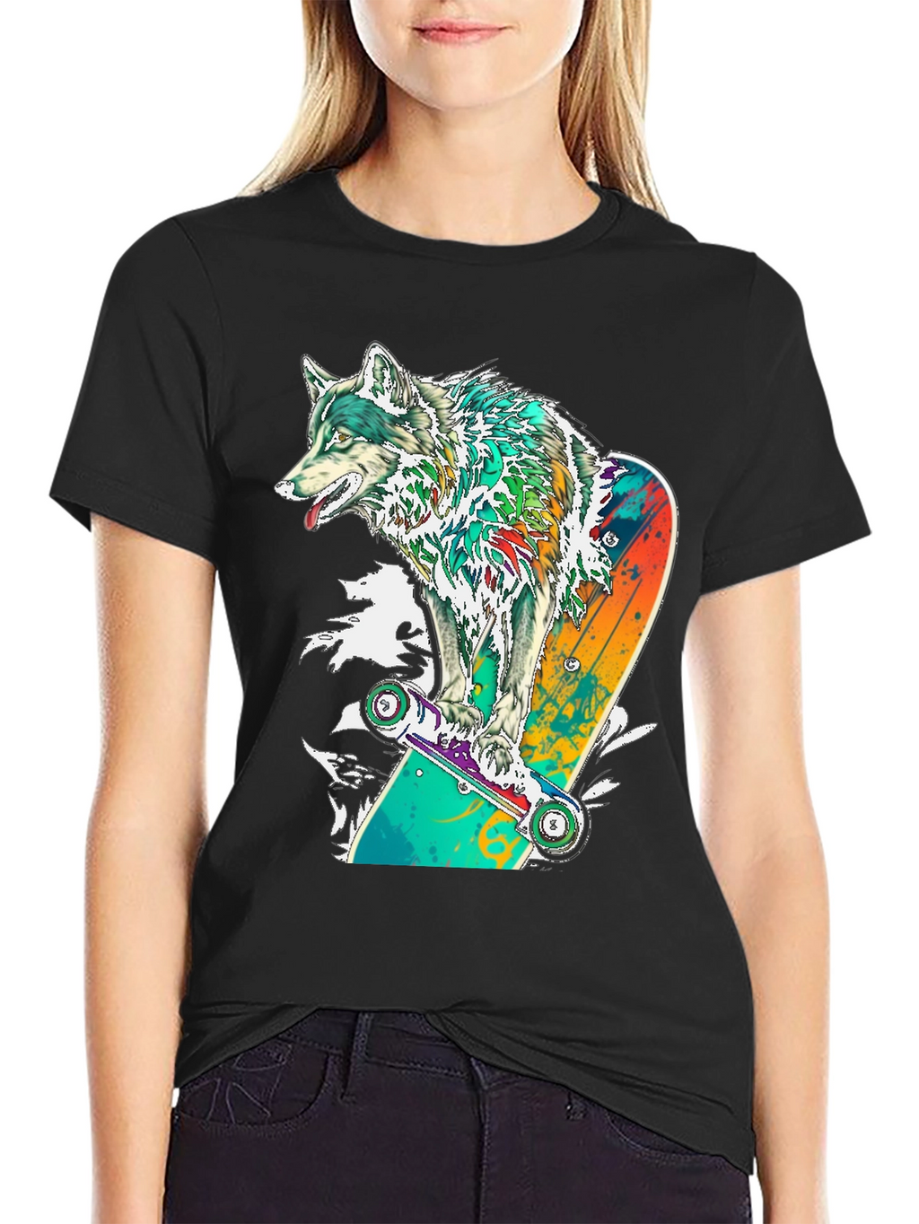 Wolf Skateboard Graphic T-Shirt