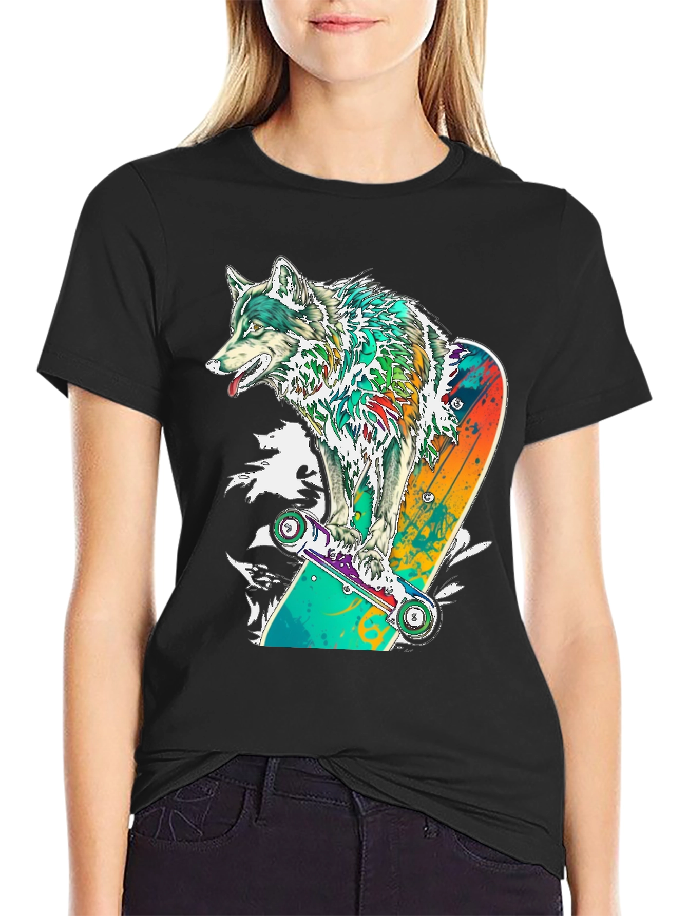 Wolf Skateboard Graphic T-Shirt