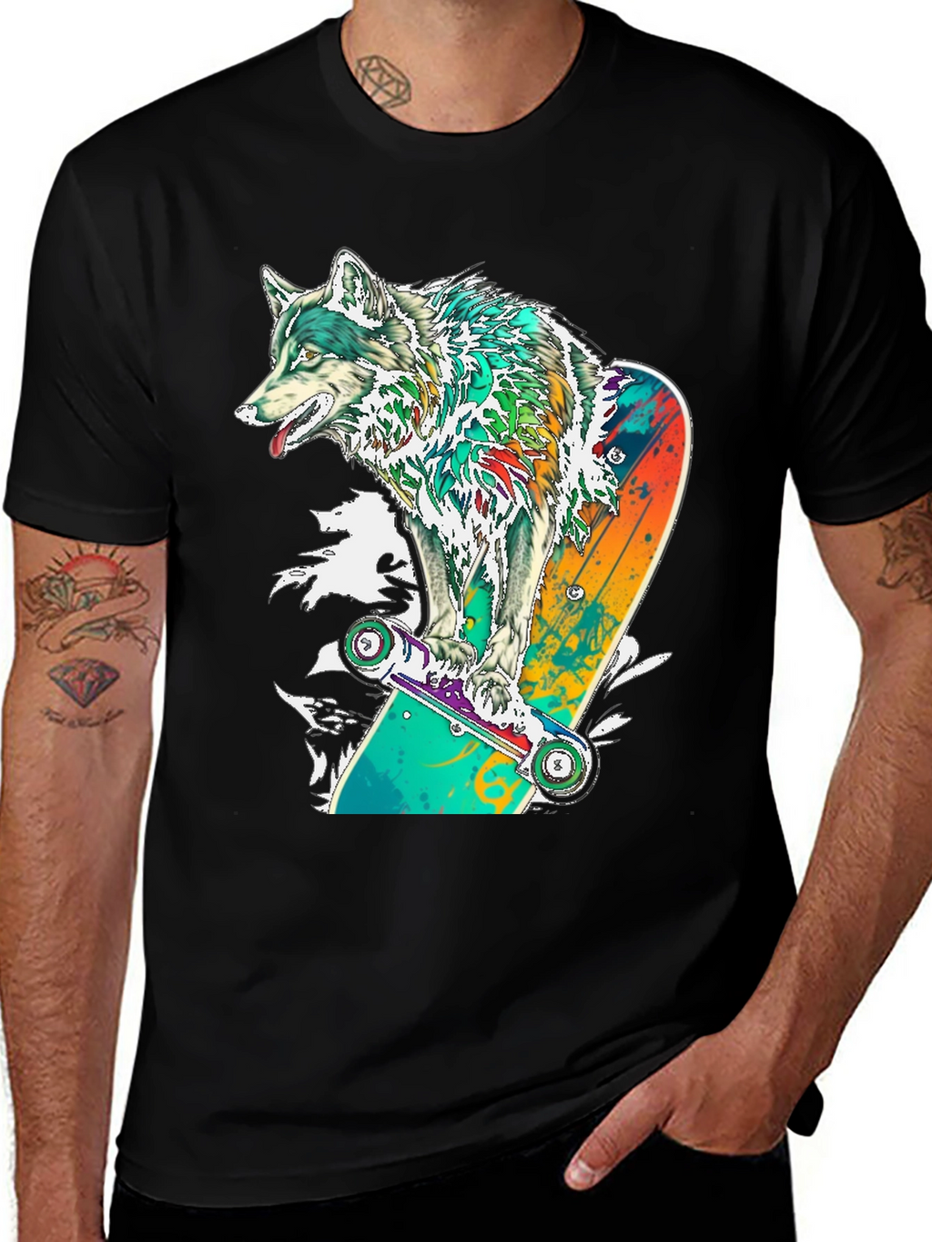 Wolf Skateboard Graphic T-Shirt
