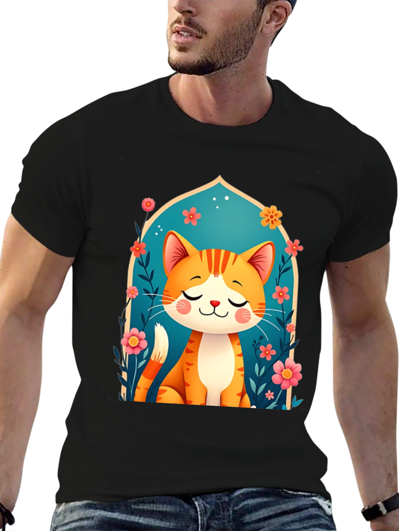 Cute Cat Graphic Tee - Unisex Black T-Shirt