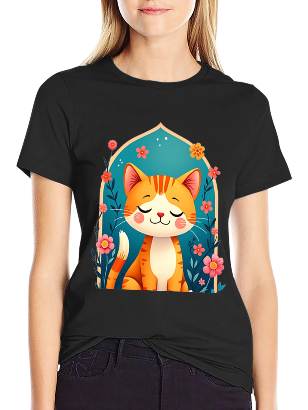 Cute Cat Graphic Tee - Unisex Black T-Shirt