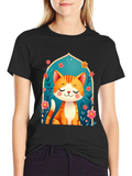 Cute Cat Graphic Tee - Unisex Black T-Shirt